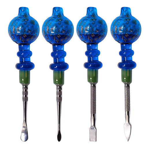 Assorted Design Light Blue Sparkly Dabbing Stick And Carb Cap With Paddle Scooper - Set-4 | Jupiter Grass