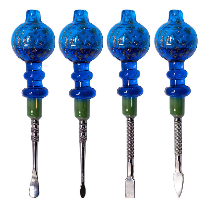 Assorted Design Light Blue Sparkly Dabbing Stick And Carb Cap With Paddle Scooper - Set-4 | Jupiter Grass