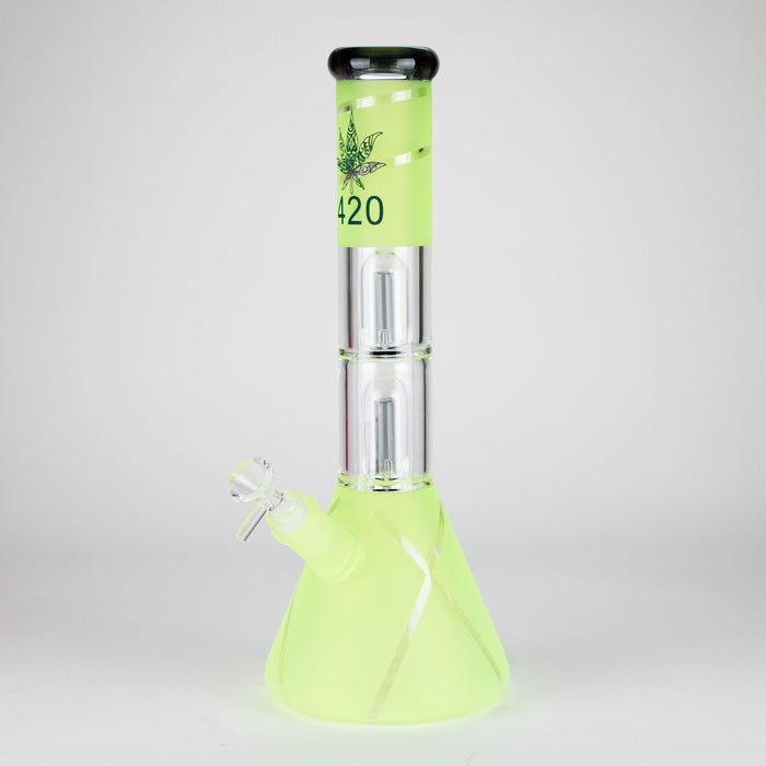 14" 7mm 420 Double Perc Fancy Glass Water Bong