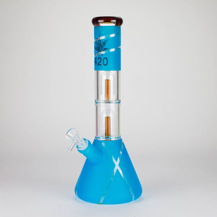 14" 7mm 420 Double Perc Fancy Glass Water Bong