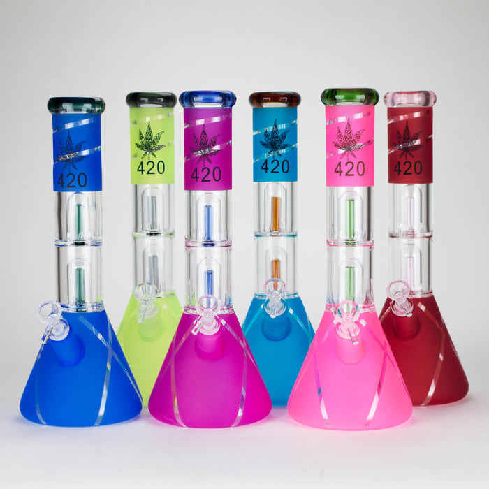 14" 7mm 420 Double Perc Fancy Glass Water Bong