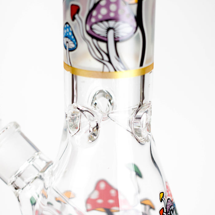 14" Mushroom Skull Design 7mm Thick Heavy Duty Glass Beaker Bong - Glow in the Dark