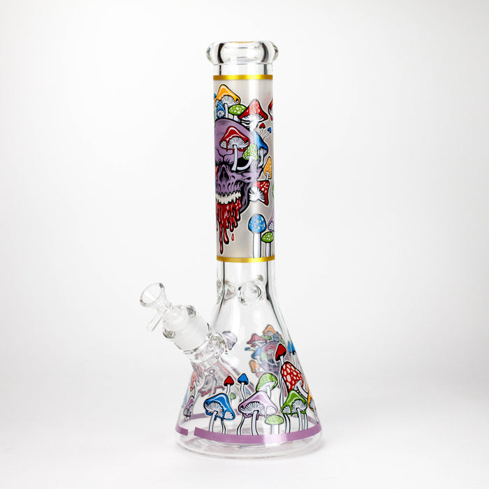 14" Mushroom Skull Design 7mm Thick Heavy Duty Glass Beaker Bong - Glow in the Dark
