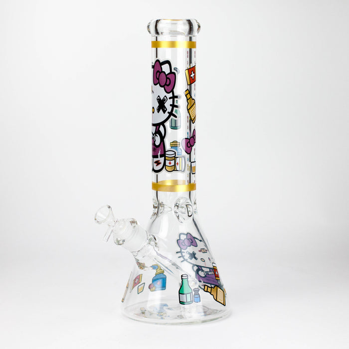14" Wild Kitty Design 7mm Thick Heavy Duty Glass Beaker Bong - Glow in the Dark