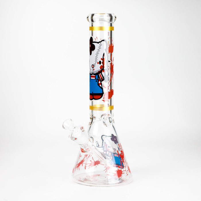 14" Wild Kitty Design 7mm Thick Heavy Duty Glass Beaker Bong - Glow in the Dark