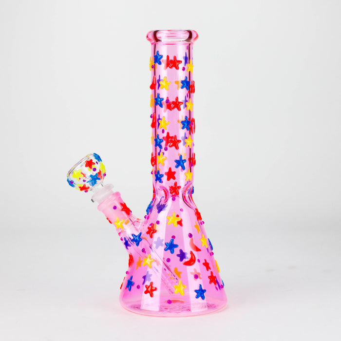 10" 3D Moon Star Glow in the Dark Glass Beaker Bong