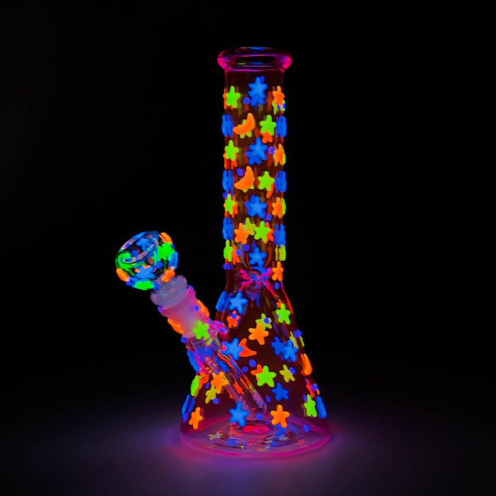 10" 3D Moon Star Glow in the Dark Glass Beaker Bong