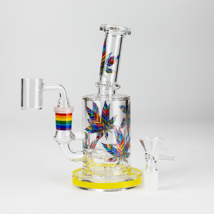 7" 2-in-1 Leaves Design Dab Rig with Perc, Banger and Bowl