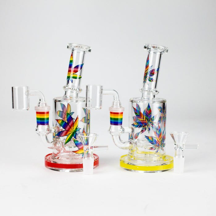 7" 2-in-1 Leaves Design Dab Rig with Perc, Banger and Bowl
