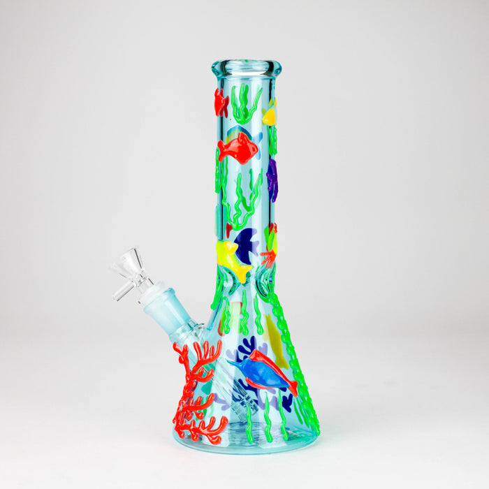 10" 3D Under The Sea Design Glass Beaker Bong-Glow in the dark
