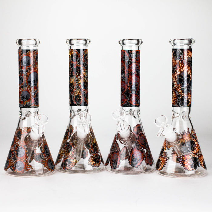 10" Furious Skull Design Glass Beaker Bong-Glow in the dark