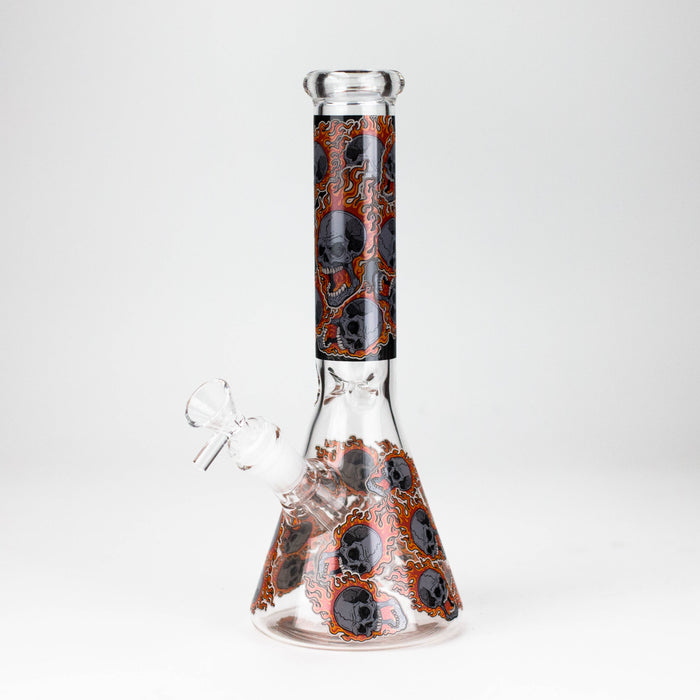 10" Furious Skull Design Glass Beaker Bong-Glow in the dark