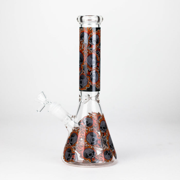 10" Furious Skull Design Glass Beaker Bong-Glow in the dark