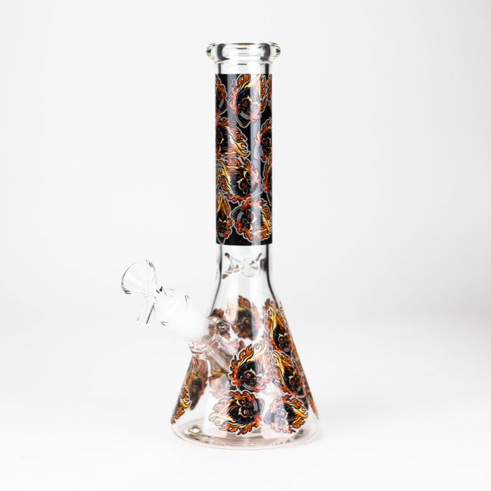 10" Furious Skull Design Glass Beaker Bong-Glow in the dark