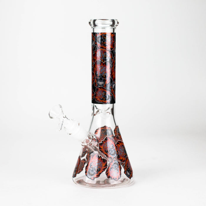 10" Furious Skull Design Glass Beaker Bong-Glow in the dark