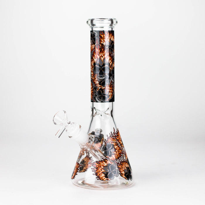 10" Furious Skull Design Glass Beaker Bong-Glow in the dark