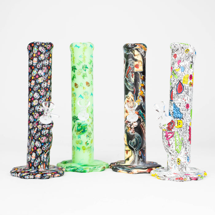 HIT | Art Silicone 10" Tube Water pipe with Glass bowl [HIT313]-Assorted designs | Jupiter Grass
