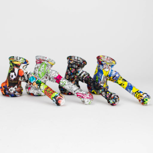 Art Silicone 7" Hammer Bubbler with Glass Bowl, Dabber and Wax Container [PIP121] | Jupiter Grass