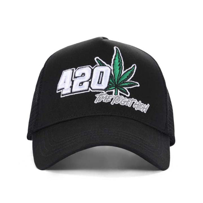 High-Crown 5-Panel “420” Embroidered Cap - Black | Jupiter Grass