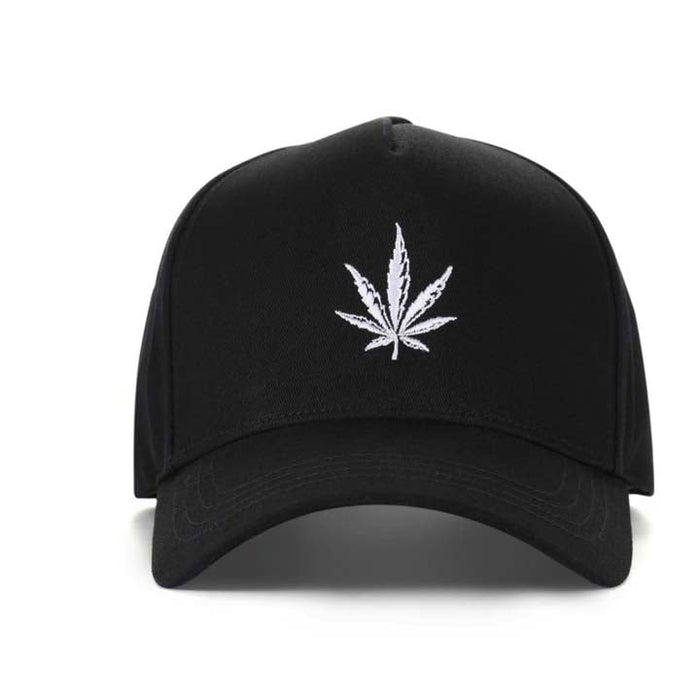 High-Crown 5-Panel Embroidered Leaf Cap-Black | Jupiter Grass