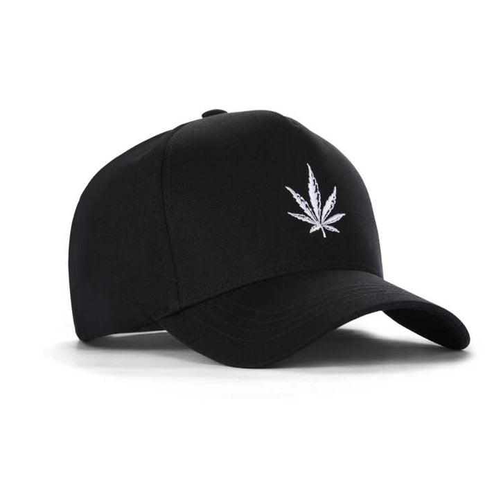 High-Crown 5-Panel Embroidered Leaf Cap-Black | Jupiter Grass