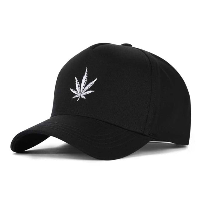 High-Crown 5-Panel Embroidered Leaf Cap-Black | Jupiter Grass