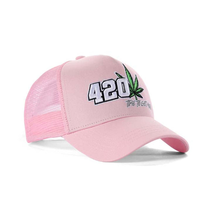 High-Crown 5-Panel “420” Embroidered Cap - Pink | Jupiter Grass