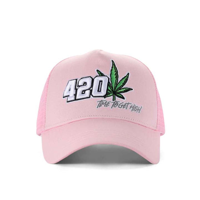 High-Crown 5-Panel “420” Embroidered Cap - Pink | Jupiter Grass