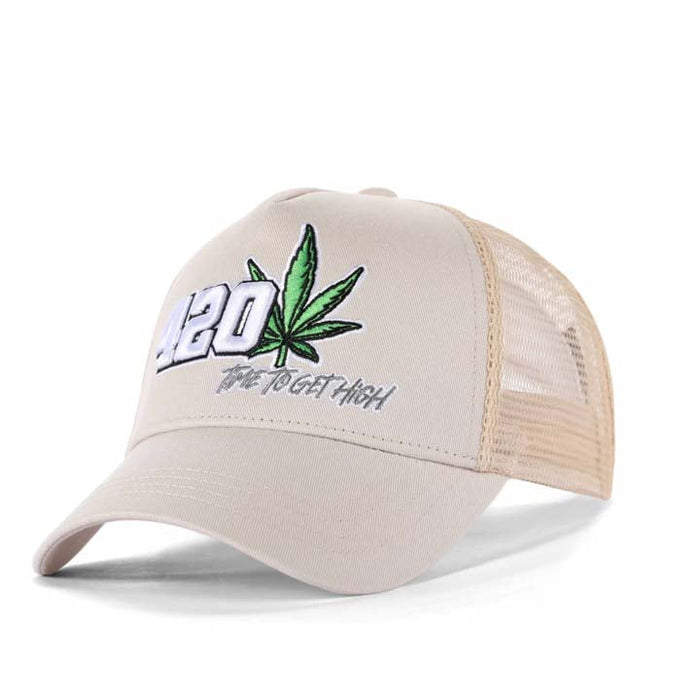 High-Crown 5-Panel “420” Embroidered Cap - Beige | Jupiter Grass