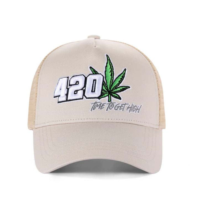 High-Crown 5-Panel “420” Embroidered Cap - Beige | Jupiter Grass