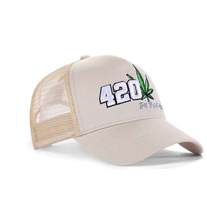 High-Crown 5-Panel “420” Embroidered Cap - Beige | Jupiter Grass