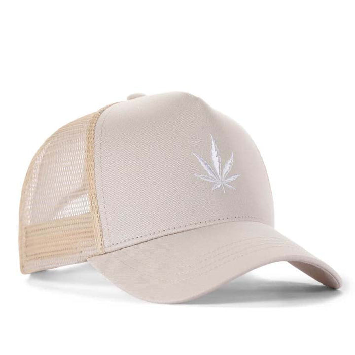 High-Crown 5-Panel Mesh Trucker Cap-Beige | Jupiter Grass