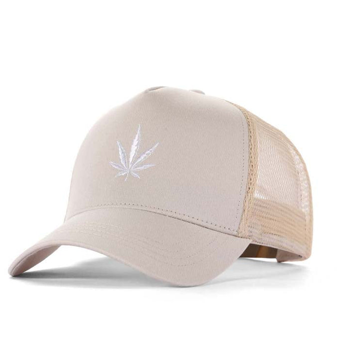 High-Crown 5-Panel Mesh Trucker Cap-Beige | Jupiter Grass