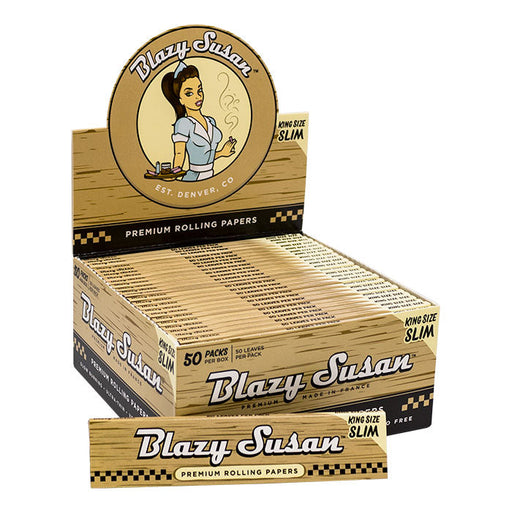 Blazy Susan | Unbleached king size slim Rolling paper Box of 50 | Jupiter Grass
