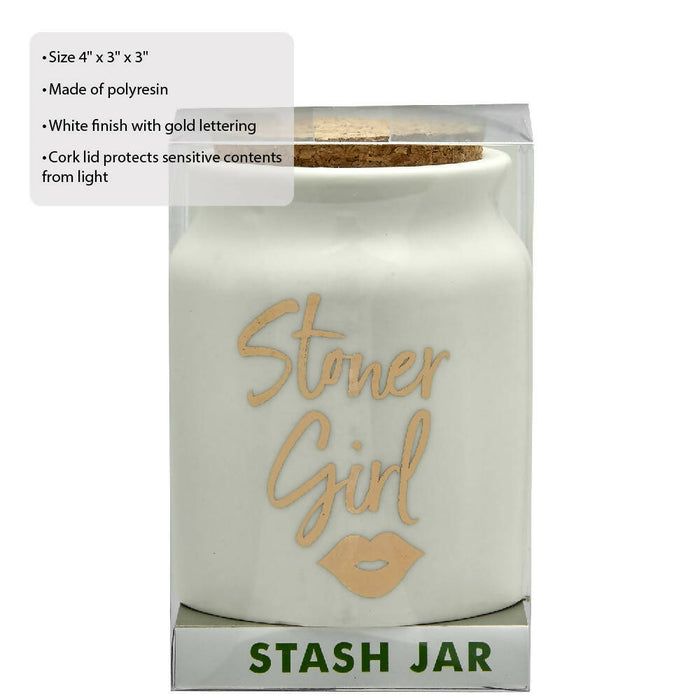 STONER GIRL STASH JAR - WHITE WITH GOLD LETTERS | Jupiter Grass