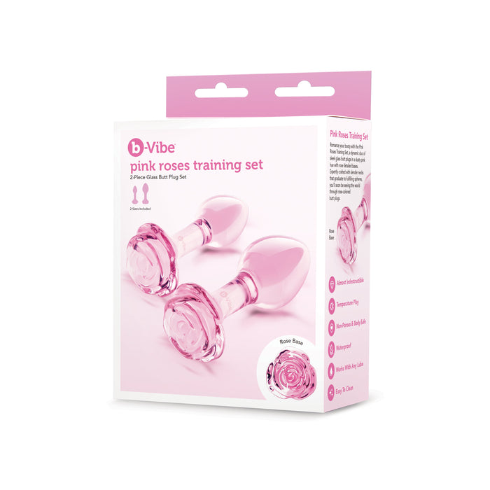 Pink Roses Glass Butt Plug Training Set