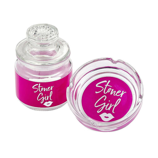 ASHTRAY AND STASH JAR SET - PINK STONER GIRL DESIGN | Jupiter Grass