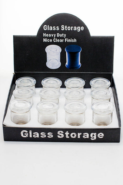 Heavy duty Glass stash 3 oz. Jars in a display case | Jupiter Grass