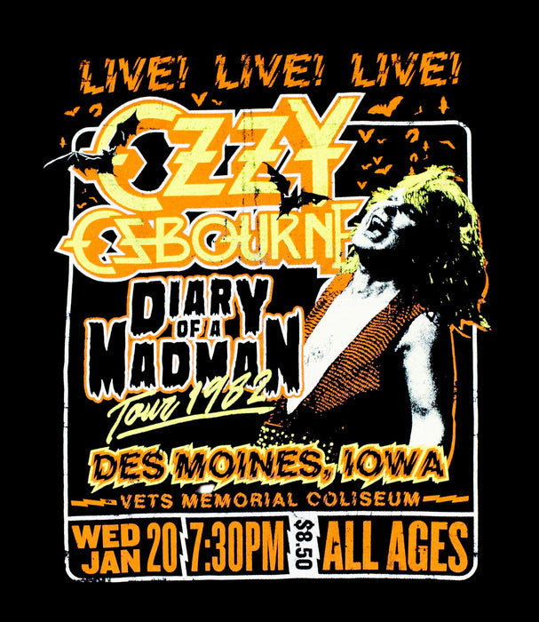 Ozzy Osbourne | “Live” Short Sleeve Unisex Black T-Shirt – Officially Licensed Rock Band Tee | Jupiter Grass