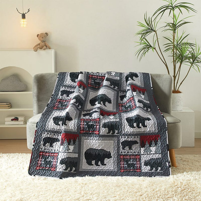 Lodge Collection Bear Design Reversible Throw Quilt [6100] | Jupiter Grass