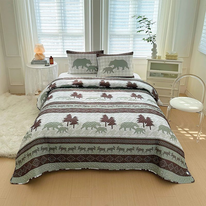 Lodge Collection 3pcs Queen size reversible quilt bed set [6110] | Jupiter Grass