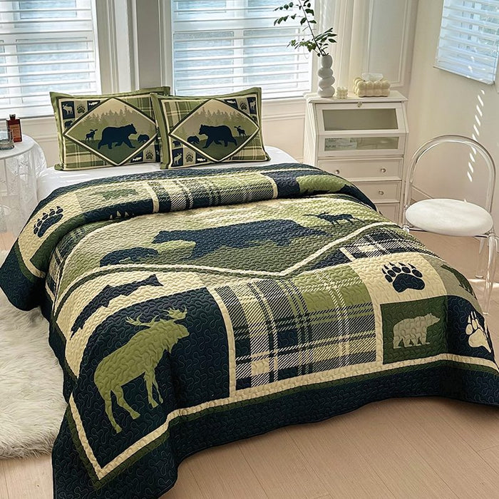 Lodge Collection 3pcs Queen size reversible quilt bed set [6110] | Jupiter Grass