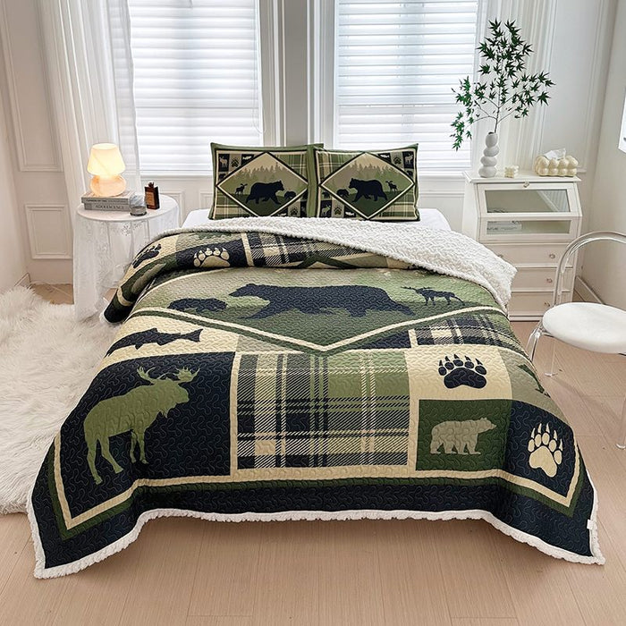 Lodge Collection 3pcs King size reversible quilt bed set [6120] | Jupiter Grass
