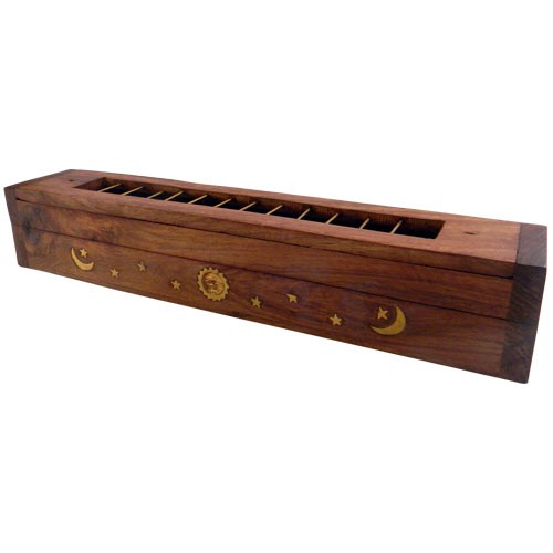 Sun, Moon & Stars Wooden Incense Coffin Burner for Wands & Cones | Jupiter Grass