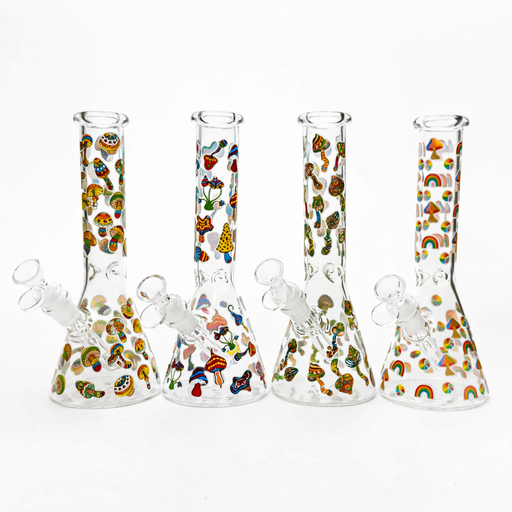 10" Cartoon Mushroom Design Glass Beaker Bong – Glow in the Dark | Jupiter Grass