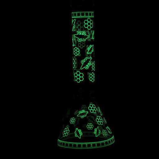 14" Honey Bee Glow-in-the-Dark Glass Beaker Bong – 7mm Thick  [A25] | Jupiter Grass