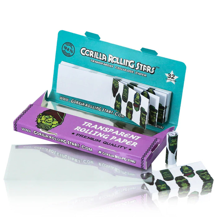 GORILLA ROLLING STARS 1 1/4 Size Transparent Cellulose Rolling Papers with Rolling Tips [GRS-009] | Jupiter Grass