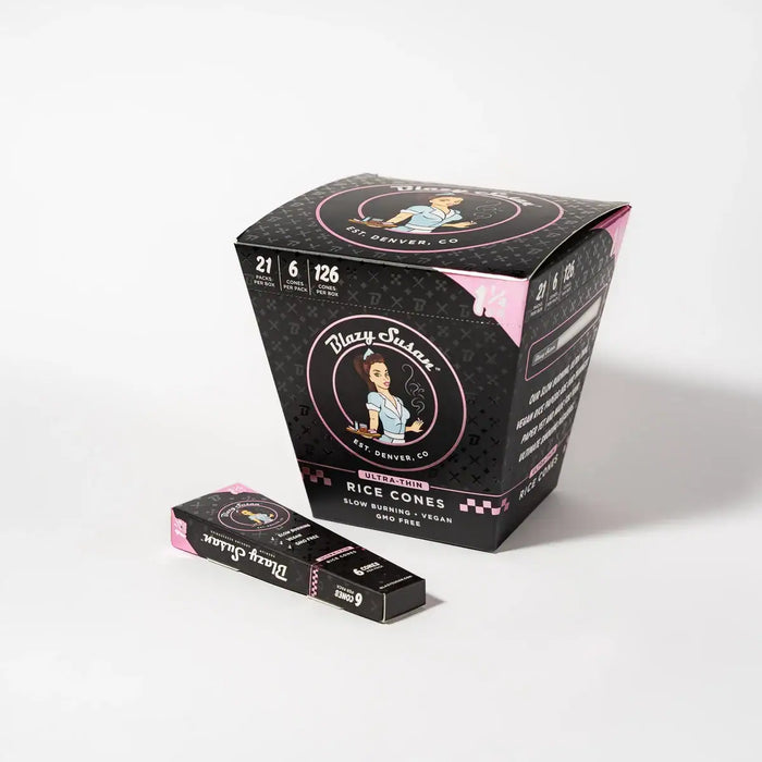 Blazy Susan | Ultra Thin Rice Pre-Rolled Cones – 1 ¼ Size (6 Count Pack) | Jupiter Grass