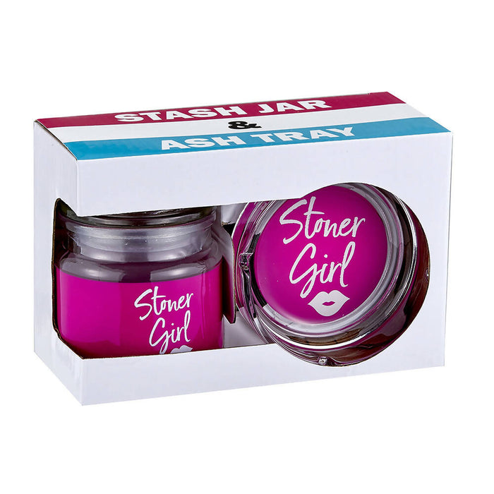 ASHTRAY AND STASH JAR SET - PINK STONER GIRL DESIGN | Jupiter Grass