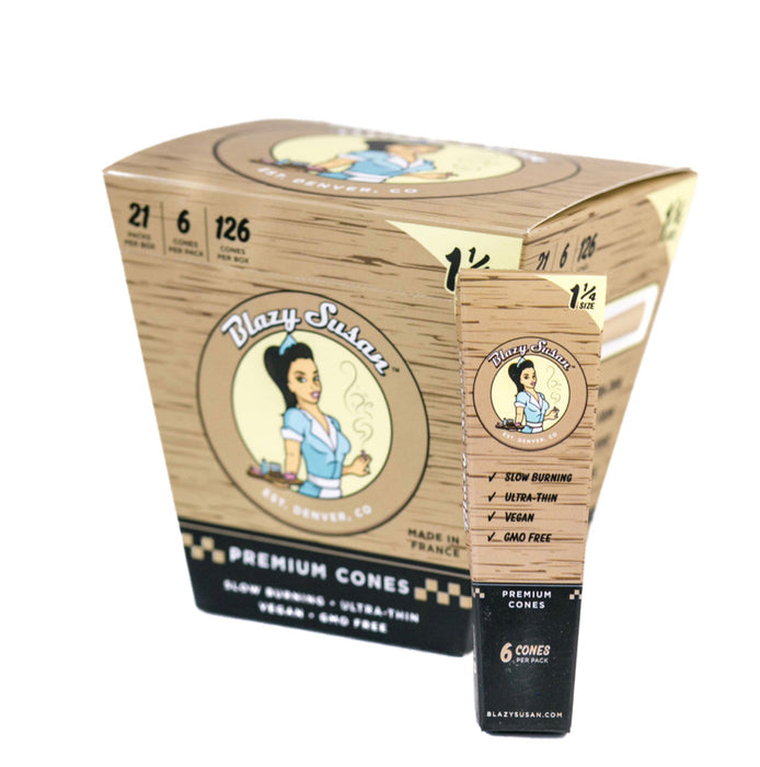 Blazy Susan | Unbleached 1 1/4 Pre Rolled Cones Box of 21 | Jupiter Grass